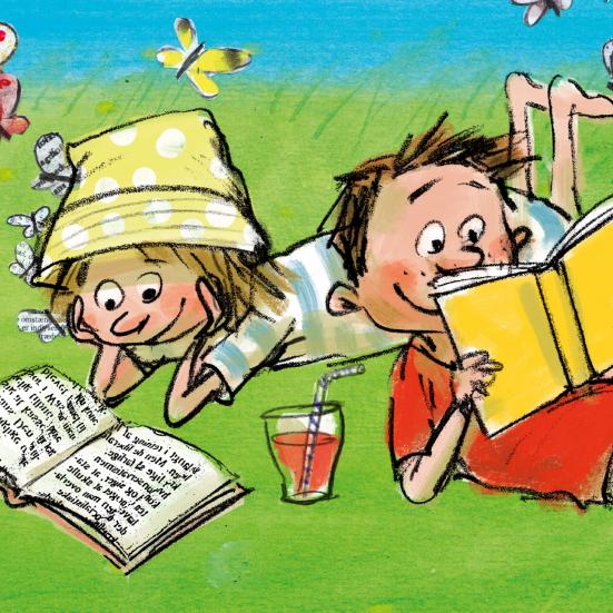 Illustration af to børn der læser.