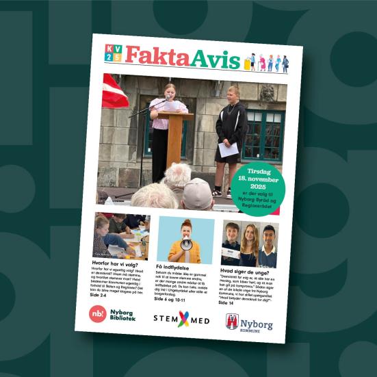 Forsiden af FaktaAvisen mod en mørkegrøn baggrund.